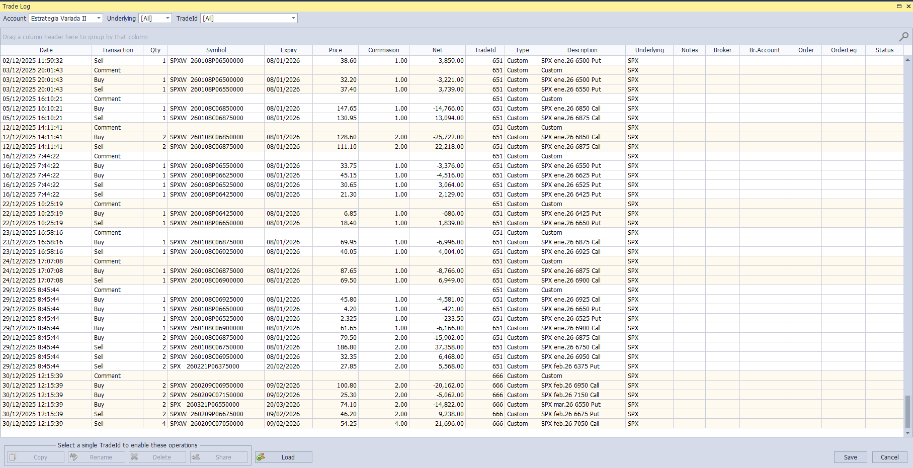 Estrategia Variada II Trade Log